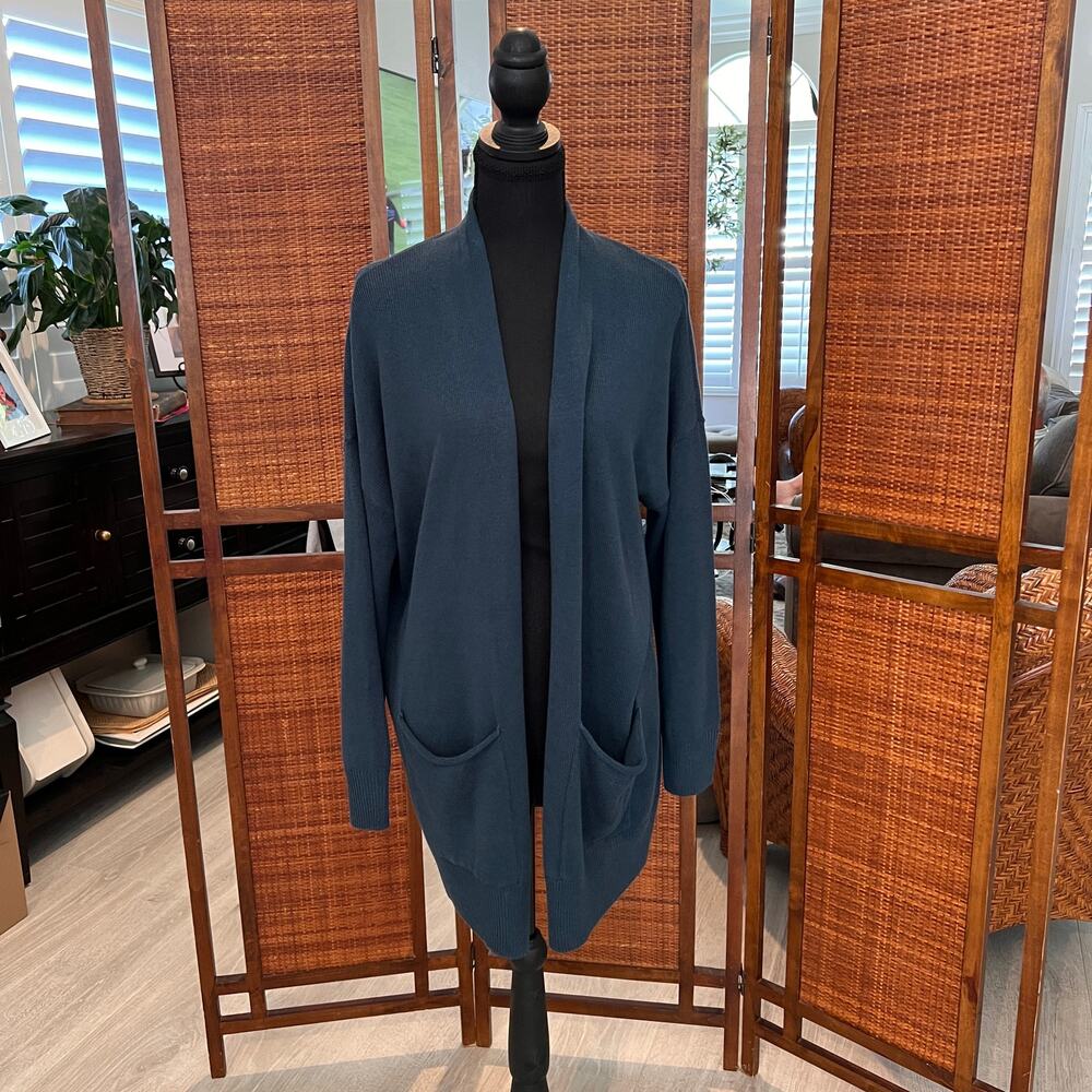 Eileen Fisher Cardigan Womens Size Small Dark Teal Open Organic Linen & Cotton - Picture 13 of 14